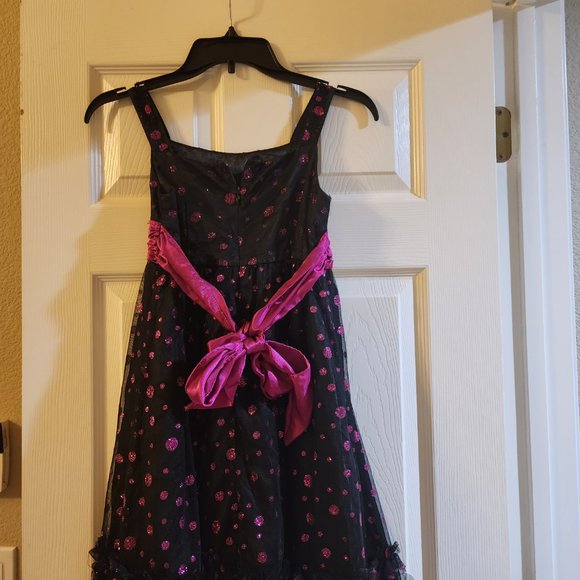 Girls Size 10 Black Dress with Pink Polka Dots by Bloome de Jeune Fille - Picture 6 of 6